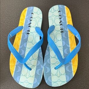 Coach Vibrant Blue and Yellow flip flops